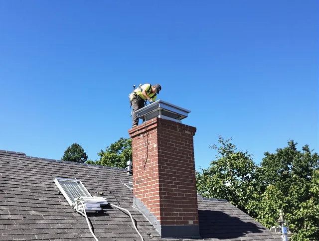 Fontana Chimney Sweep technician measuring a chimney cap in Fontana, CA