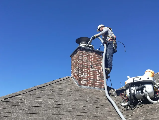 Dedicated Fontana Chimney Sweep team member cleaning a chimney in Fontana, CA