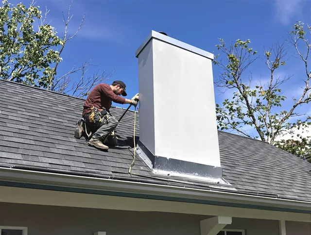 Fontana Chimney Sweep team member finishing chimney construction in Fontana, CA