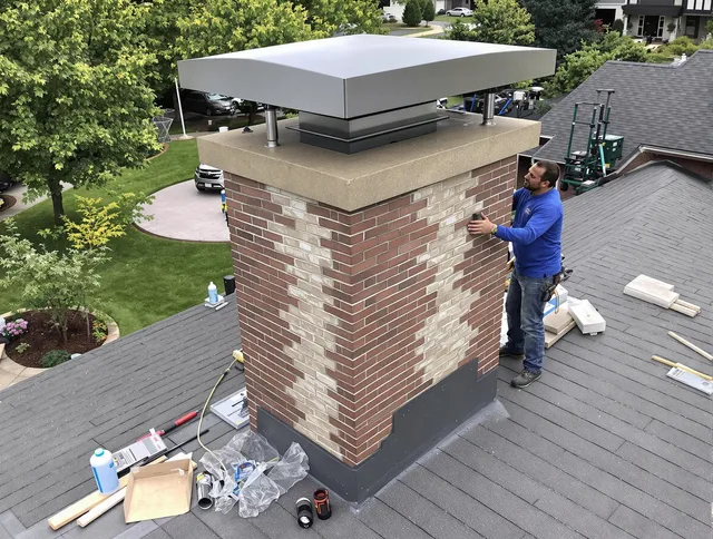 Fontana Chimney Sweep team working on a custom chimney remodel in Fontana, CA