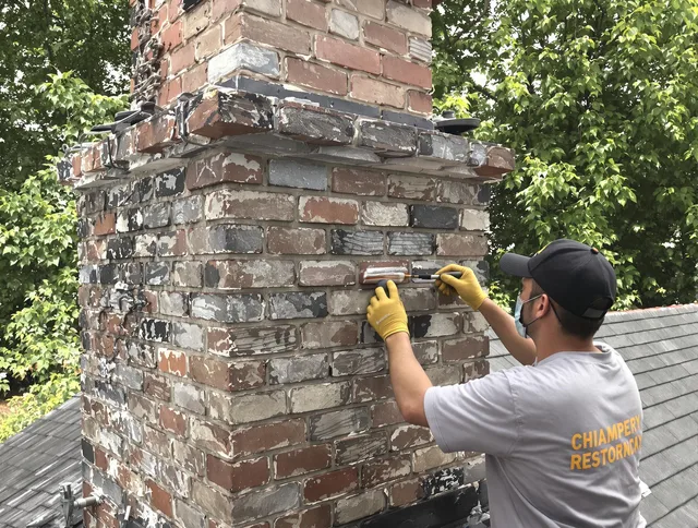 In-progress chimney restoration by Fontana Chimney Sweep in Fontana, CA