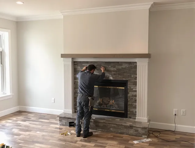 Fontana Chimney Sweep finishing a custom fireplace install in Fontana, CA